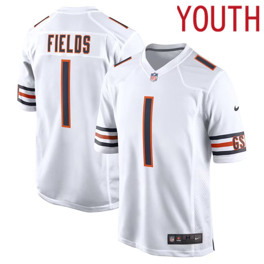 Youth Chicago Bears #1 Justin Fields Nike White Game NFL Jersey